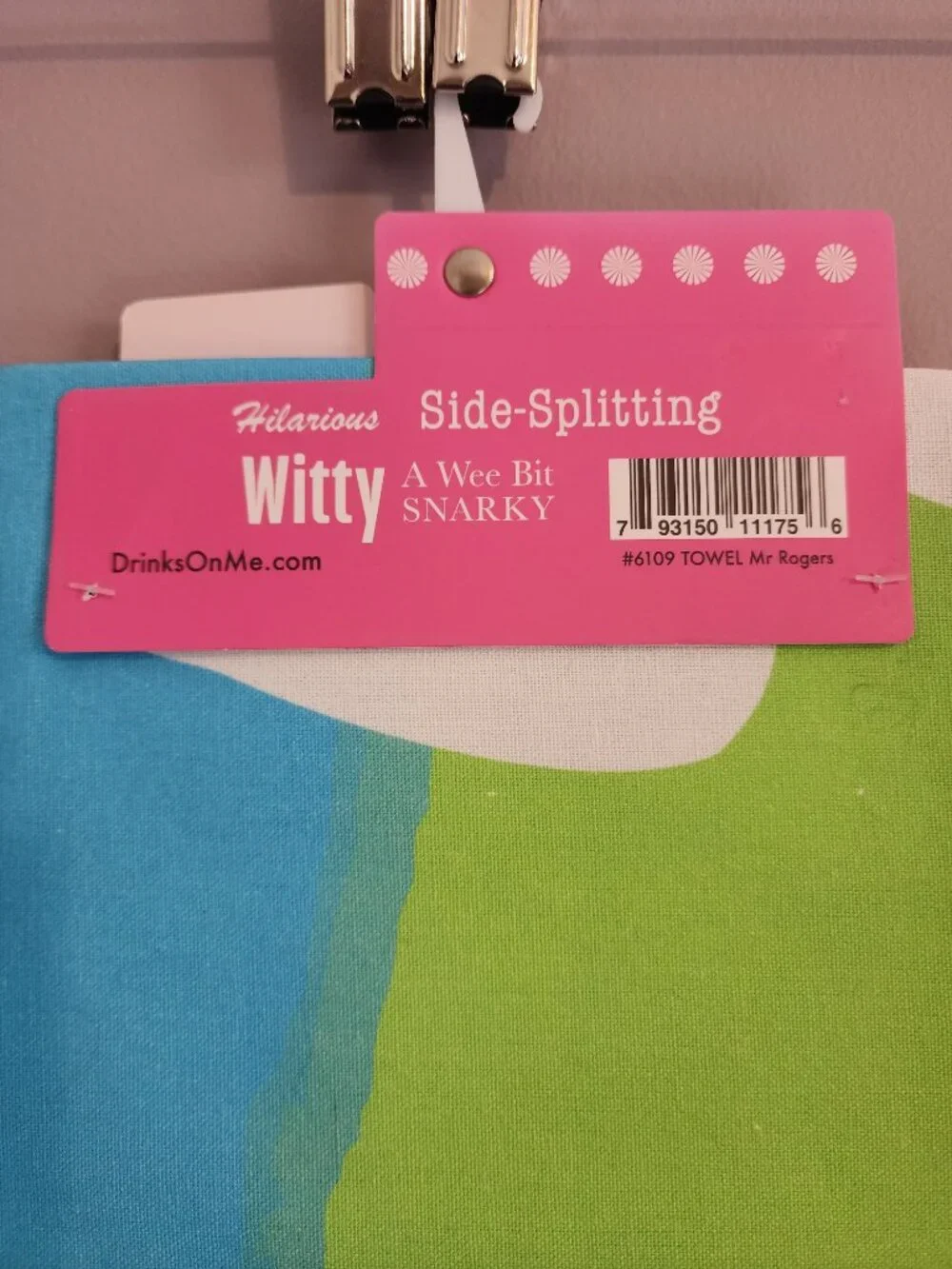 2/$15 Colorful Green & Blue Comedic Mr. Rogers Dish Towel by Drinks on Me